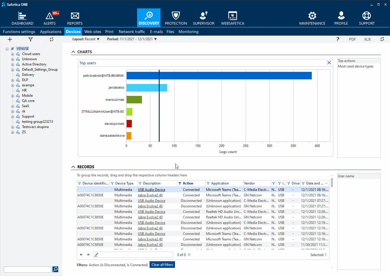 How does Safetica 10 handle USB devices?