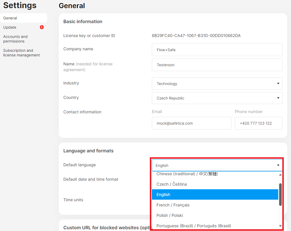 Where can I set the language of Safetica console and Safetica ...