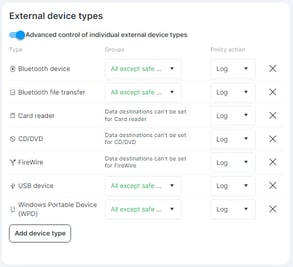 External device policies: How to block the use of selected external devices